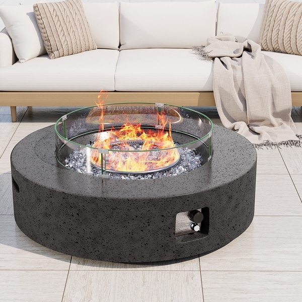 COSIEST 42'' Outdoor Round Propane Fire Pit w Wind Guard and Fire
