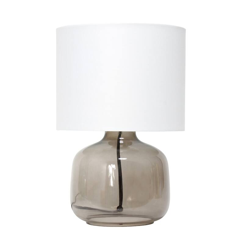 Round Glass Table Lamp with Drum Shade - 13.75" - Smoked Gray and White