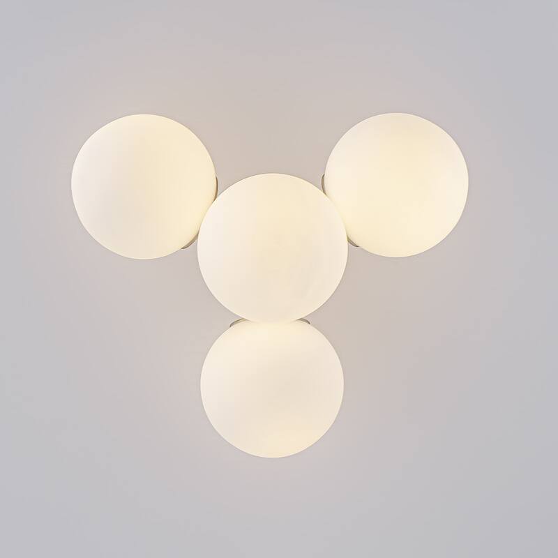 Modern 4-Light Flush Mount Ceiling Light with Opal Glass Globe Shades - Brass - 17.72-in W x 11.02-in H
