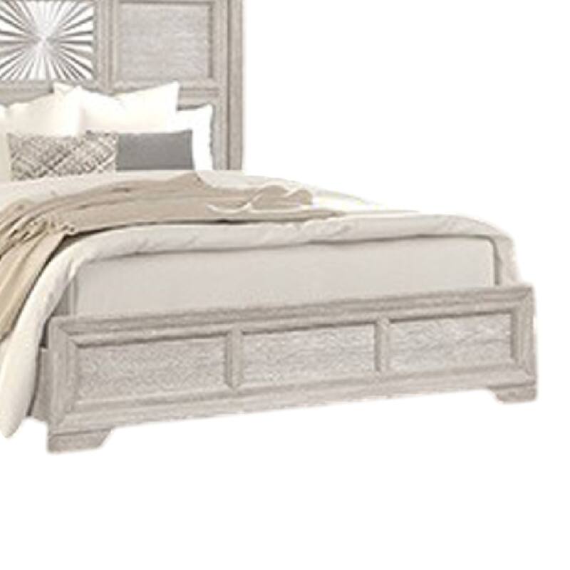 Diaz King Bed, Sunburst Pattern and Recessed Panel, Light Gray Wood