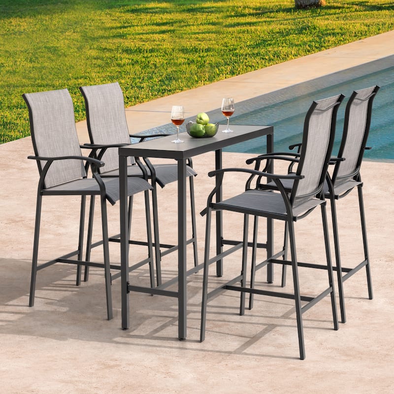 Nuu Garden Patio 2-Piece Textilene Bar Stools with High Backrest, Gray