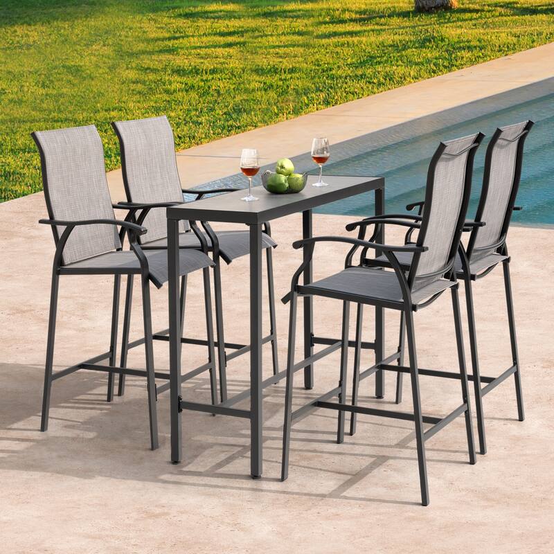 PatioTextilene Bar Set with High Backrest, Black and Gray - 5pcs set