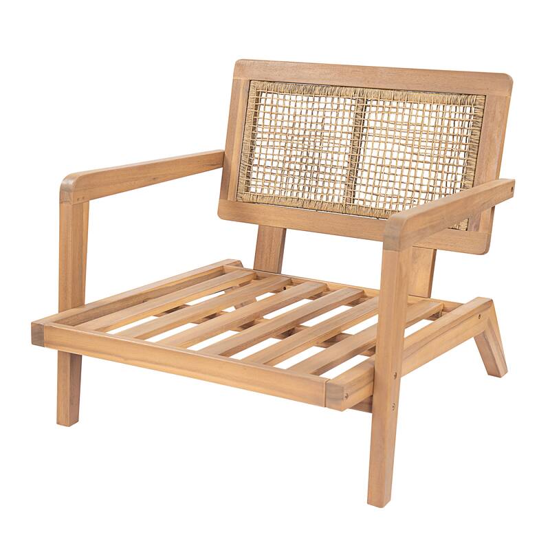 Christopher Knight Home Kaelith Acacia Wood Lounge Chair with Wicker Backrest and Cushion