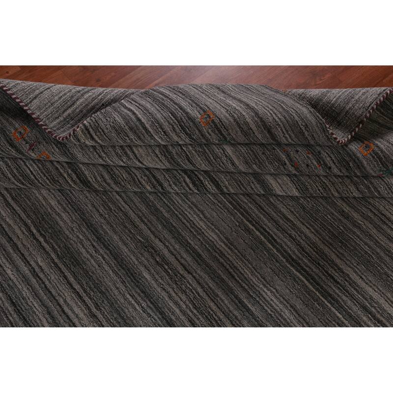 Hand Knotted Oriental 100% Wool Carpet Tribal Stripe Greys & Charcoal Gabbeh Area Rug - 9' 9'' X 8' 1''