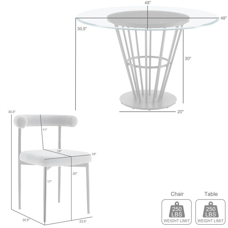 Round Glass Dining Table Set - 5 Piece Modern Dining Room Set w/ Chairs