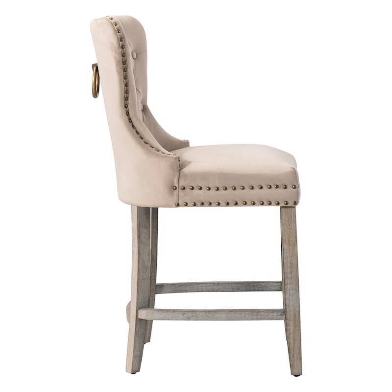 Carter 24" Wingback Tufted Nailhead Counter Stool with Antique Grey Legs
