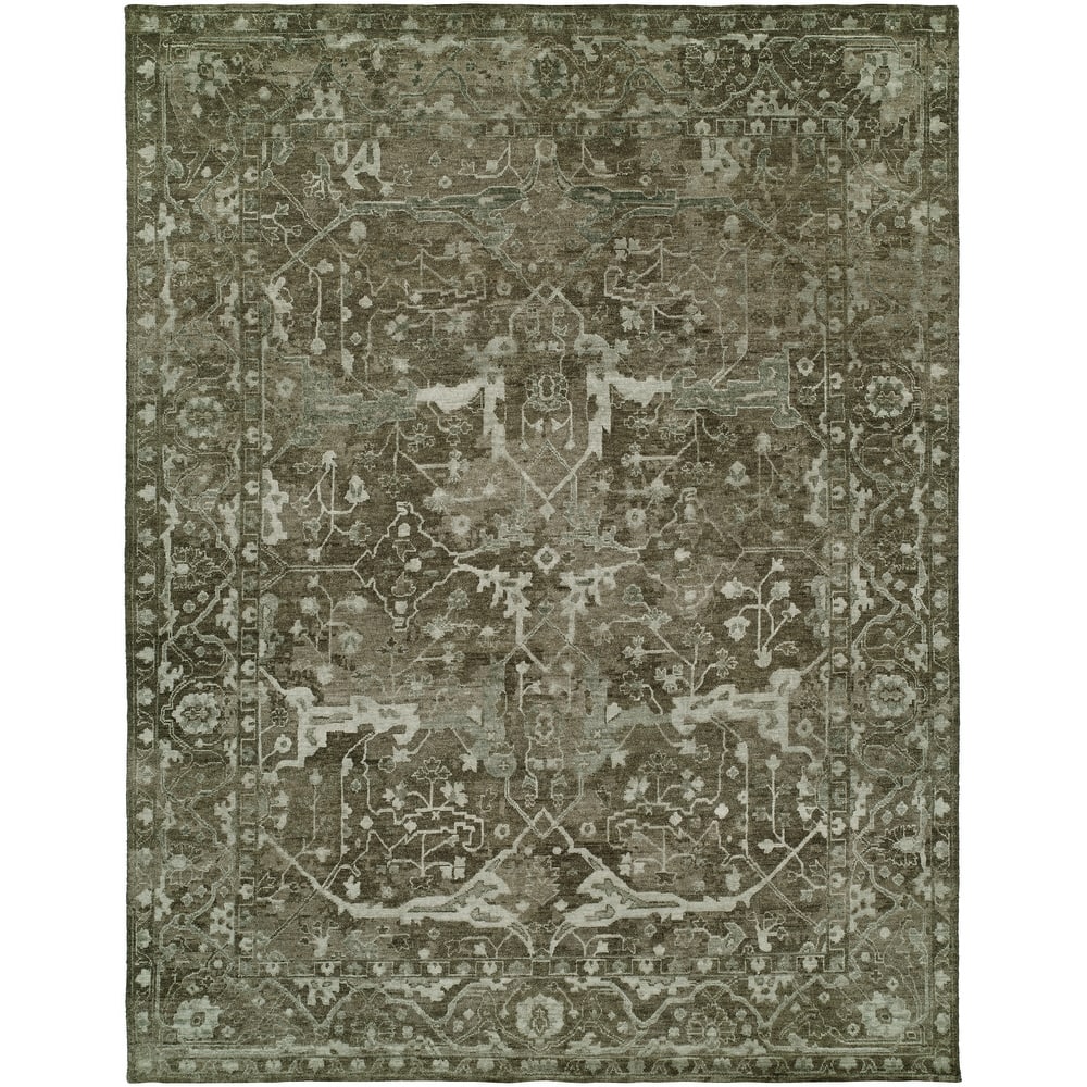 Modern Grey Hand-Knotted Wool & Viscose Area Rug