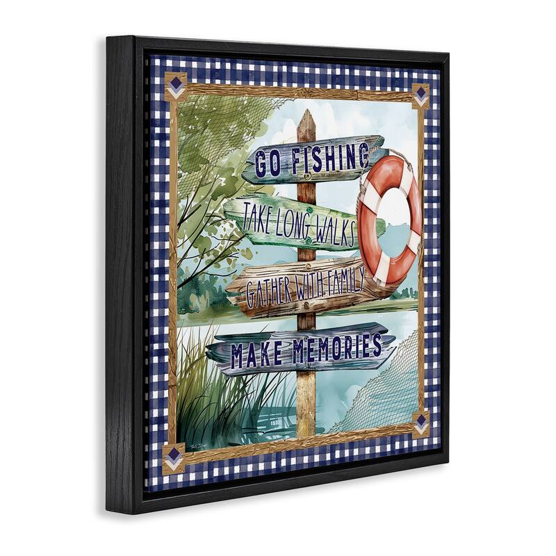 Stupell Plaid Border Lake Sign Framed Floater Canvas Wall Art Design By Nicole DeCamp