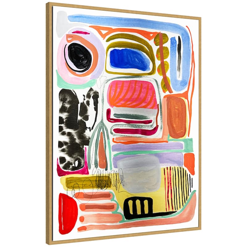 Kate and Laurel Sylvie Abstract 09 Framed Canvas by Emma Daisy - 32x42 - Yellow