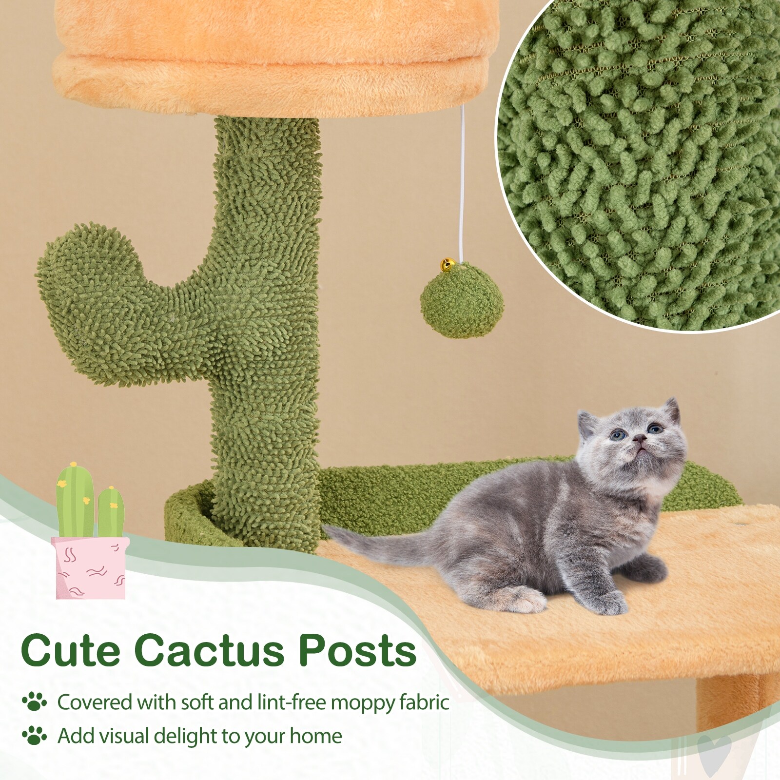 63 Inch Cactus Cat Tree with Sisal Scratching Posts and