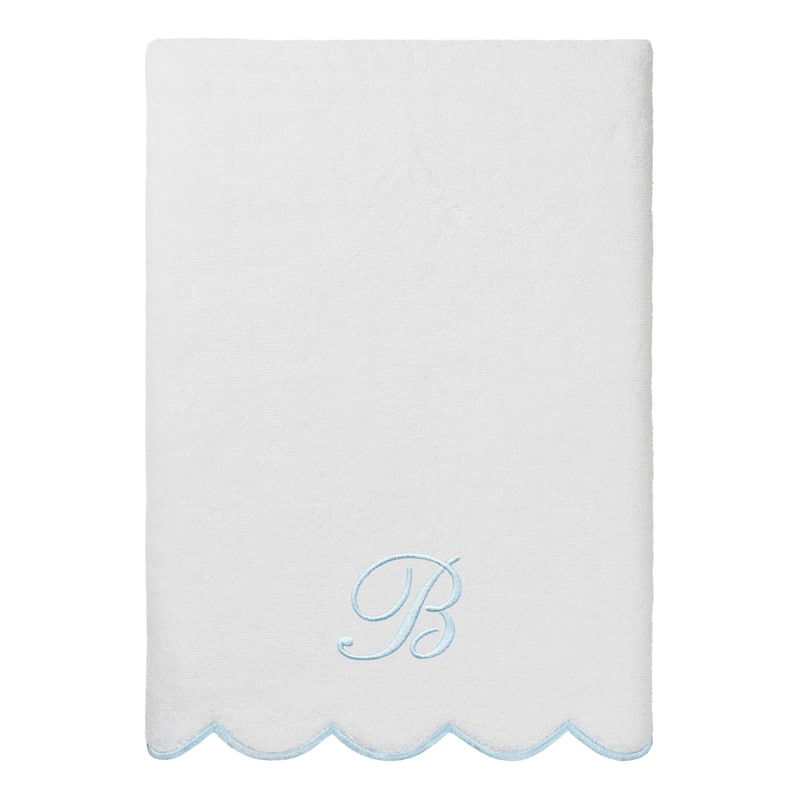 Authentic Hotel and Spa 100% Turkish Cotton Blue ADORNIA Scallop Personalized 3 Piece Towel Set - 3 Piece Set