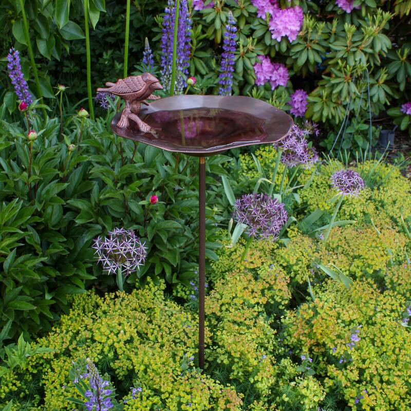 Achla Designs Antiqued Birdbath w/Birds and Stake, 13 Inch Diameter, Antique Patina