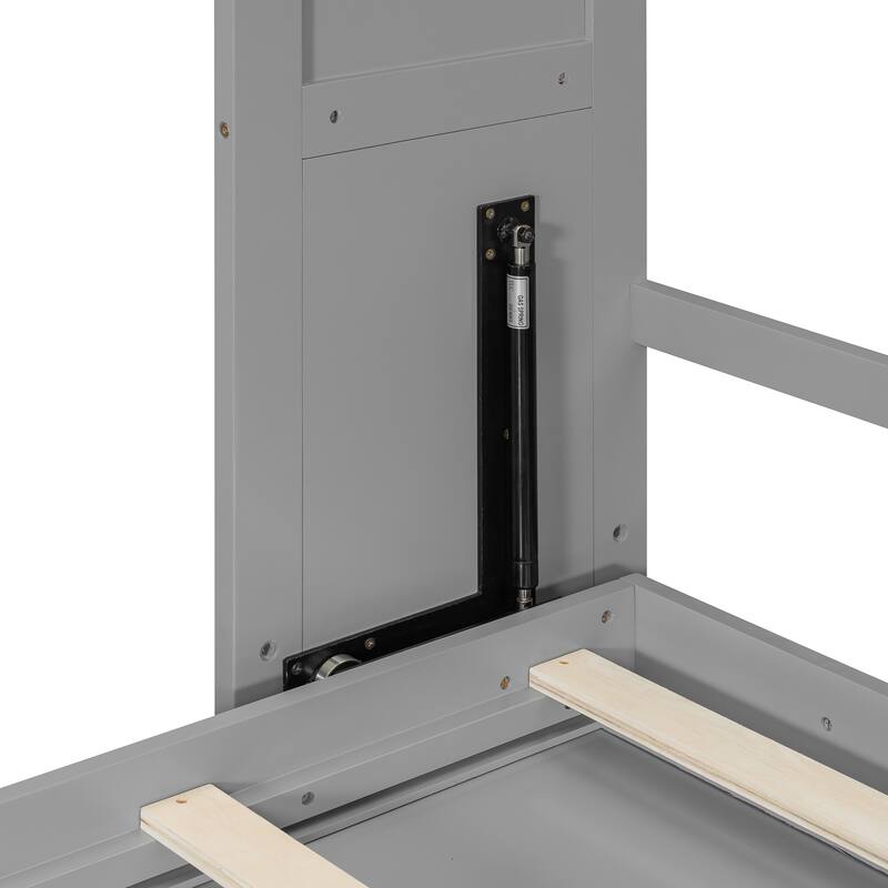 Space-Saving Twin Murphy Bed with TV Stand, Storage Drawers & Shelves in Gray