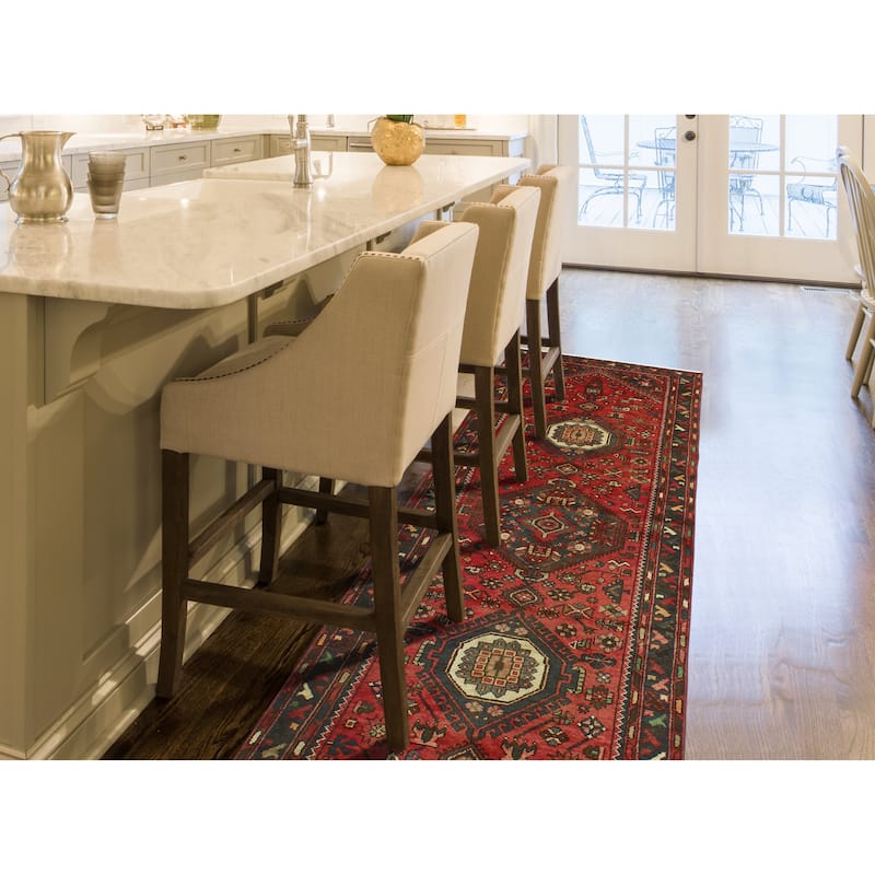 Fine Vintage Distressed Adofo Red/Charcoal Runner - 3'2" x 9'11"