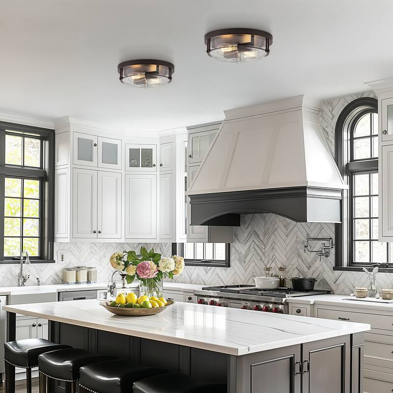 2-Light Black Glass Ceiling Light