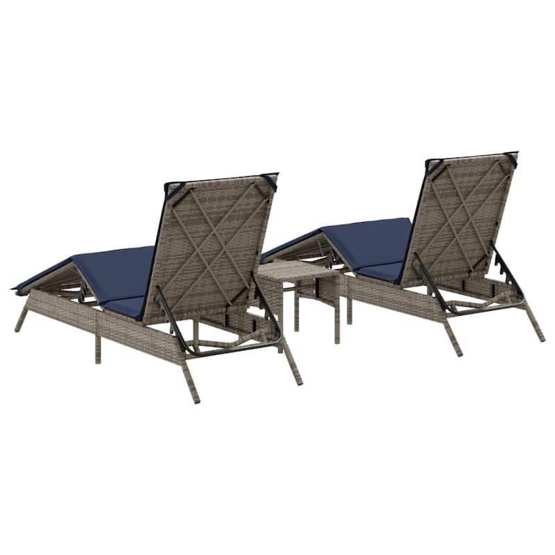 vidaXL Sun Loungers with Table Chaise Lounge 2 Pcs Poly Rattan Brown/Gray/Black - 23.2 x 78.7 x 33.5