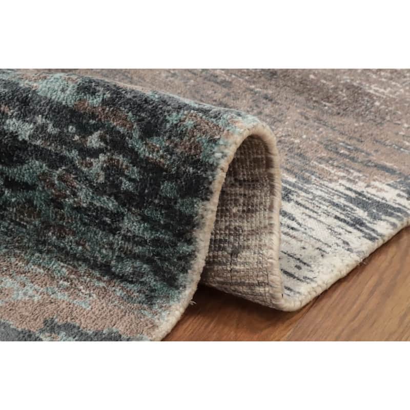 Hand Knotted Oriental Viscose Silk Carpet Modern Pictorial Multi-Colored Abstract Area Rug - 7' 6'' X 5' 7''