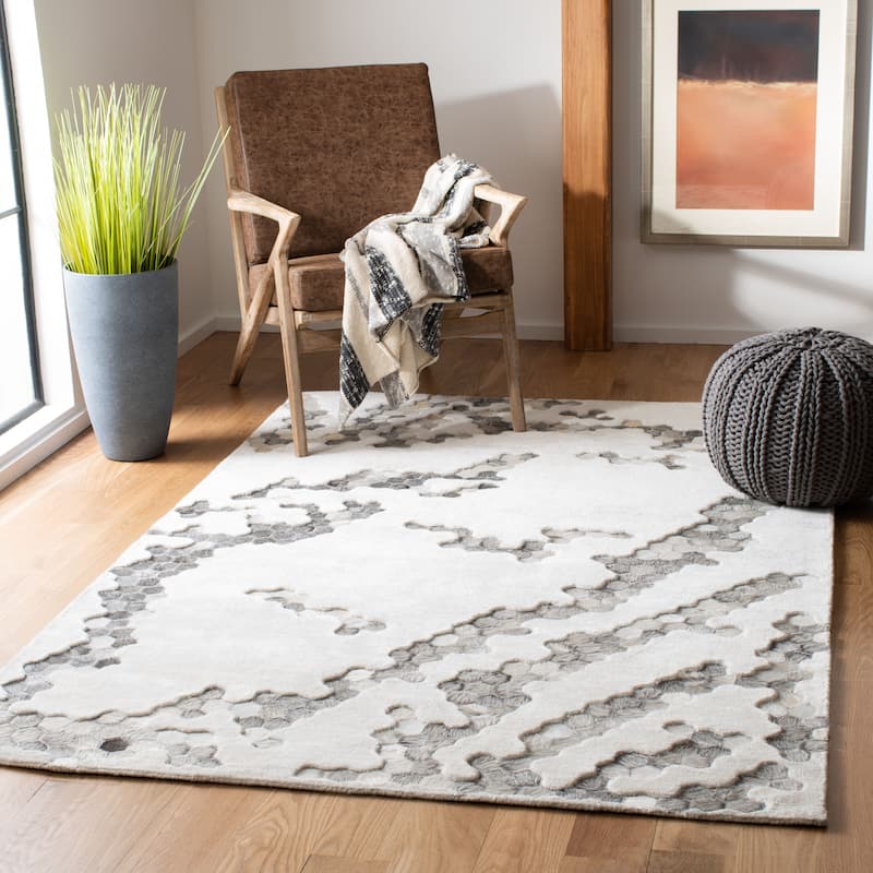 SAFAVIEH Handmade Manhattan Shakti Modern Abstract Silk Rug - 9' x 12' - Ivory