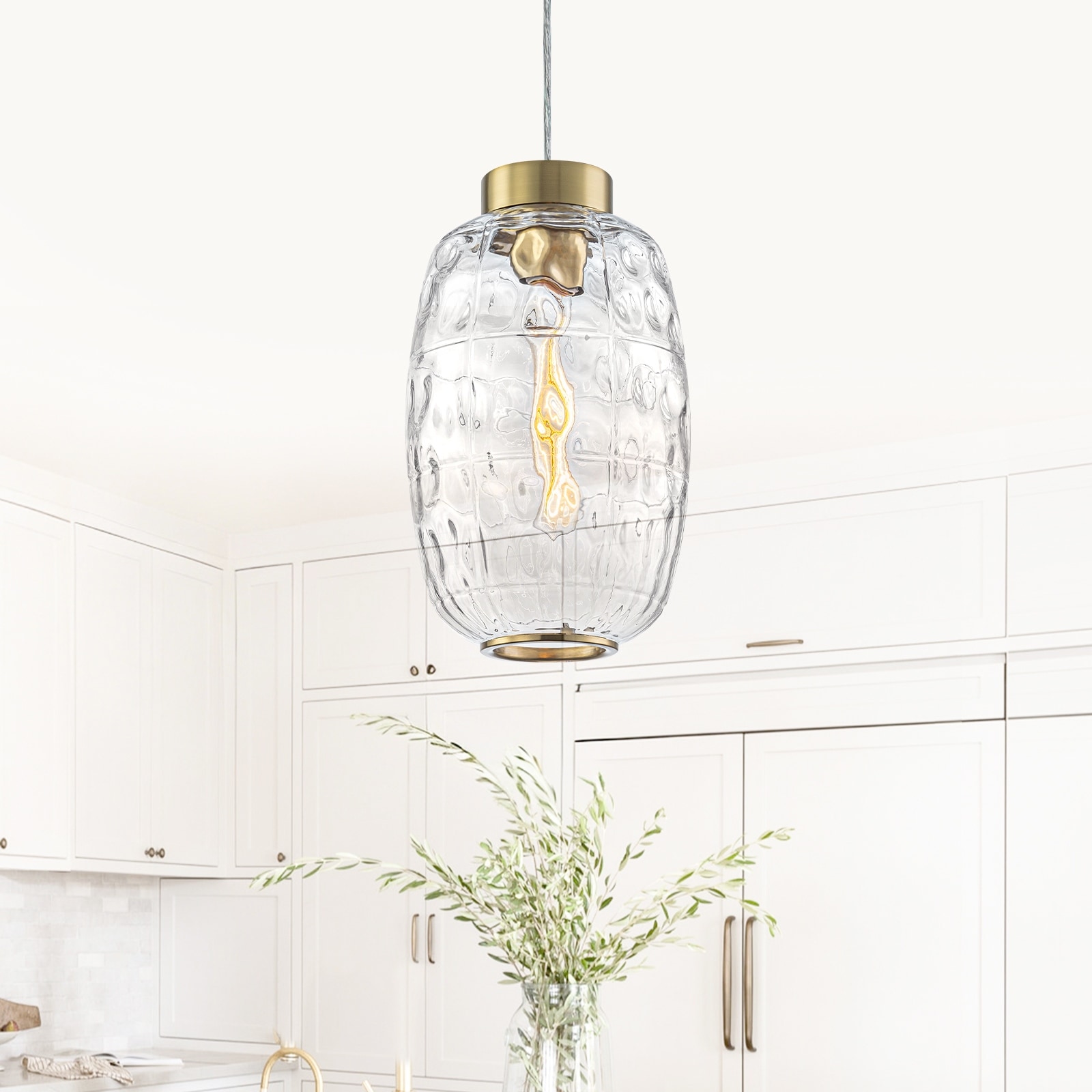 Modern Pendant Light Textured Cylinder Glass Shade Dining Island - Dia.8.27inch