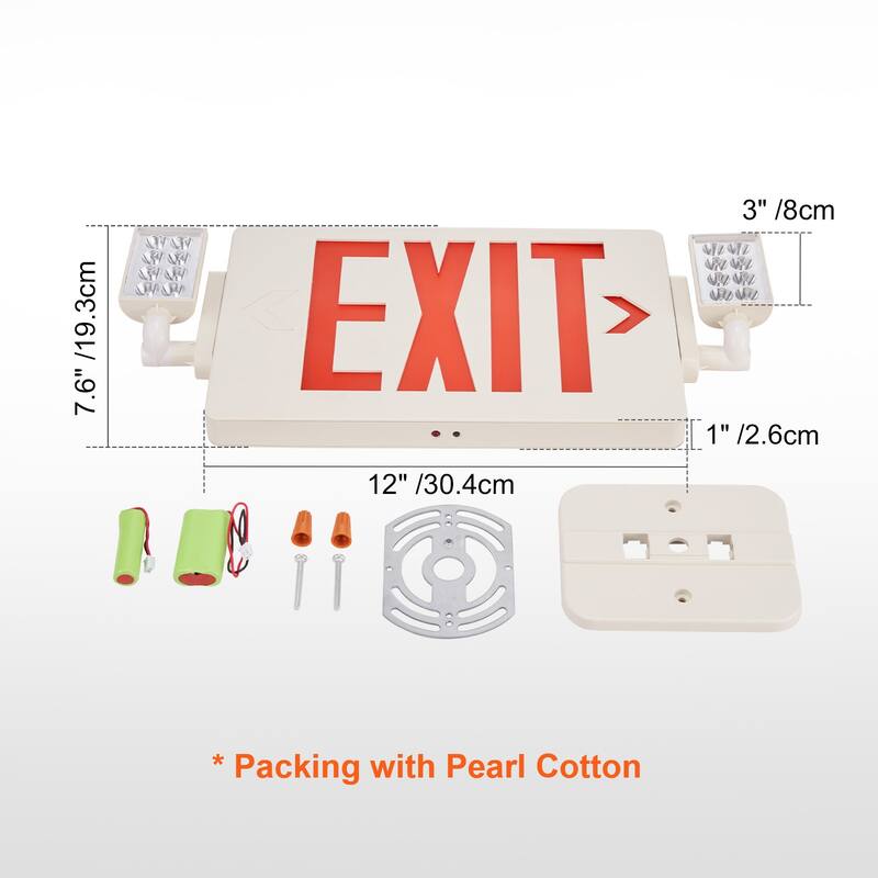 UIMOSO LED Exit Sign with Emergency Lights, Two Heads Emergency Exit Light with Battery Backup, Red Letter Fire Exit Lighting