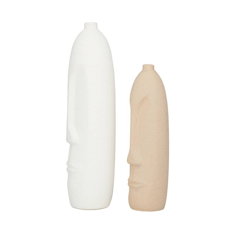 Beige Ceramic Easter Island Head Vase (Set of 2)