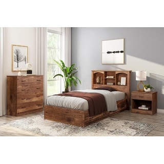 OS Home and Office Furniture Model 6004 Twin Sized Mountain Oak Mates Bed with Two Drawers