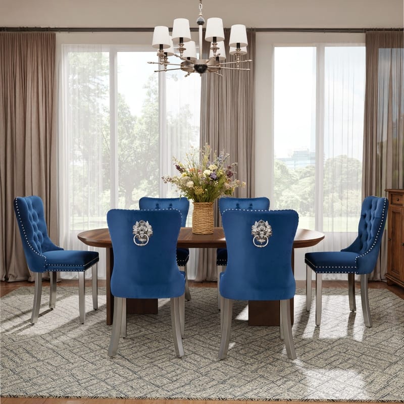 High-end Tufted Velvet Upholstered Nailhead Dining Chair Set of 4