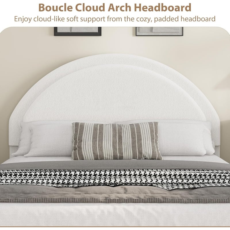 Boucle Upholstered Platform Bed Frame, with 2 Storage Drawers