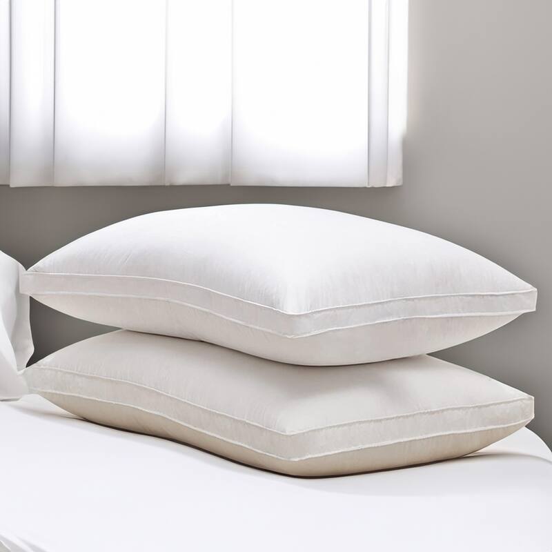 Highland Feather Down Touch Pillow - 550 Loft White Down with Feather Core for Extra Support, 260TC Cotton Shell