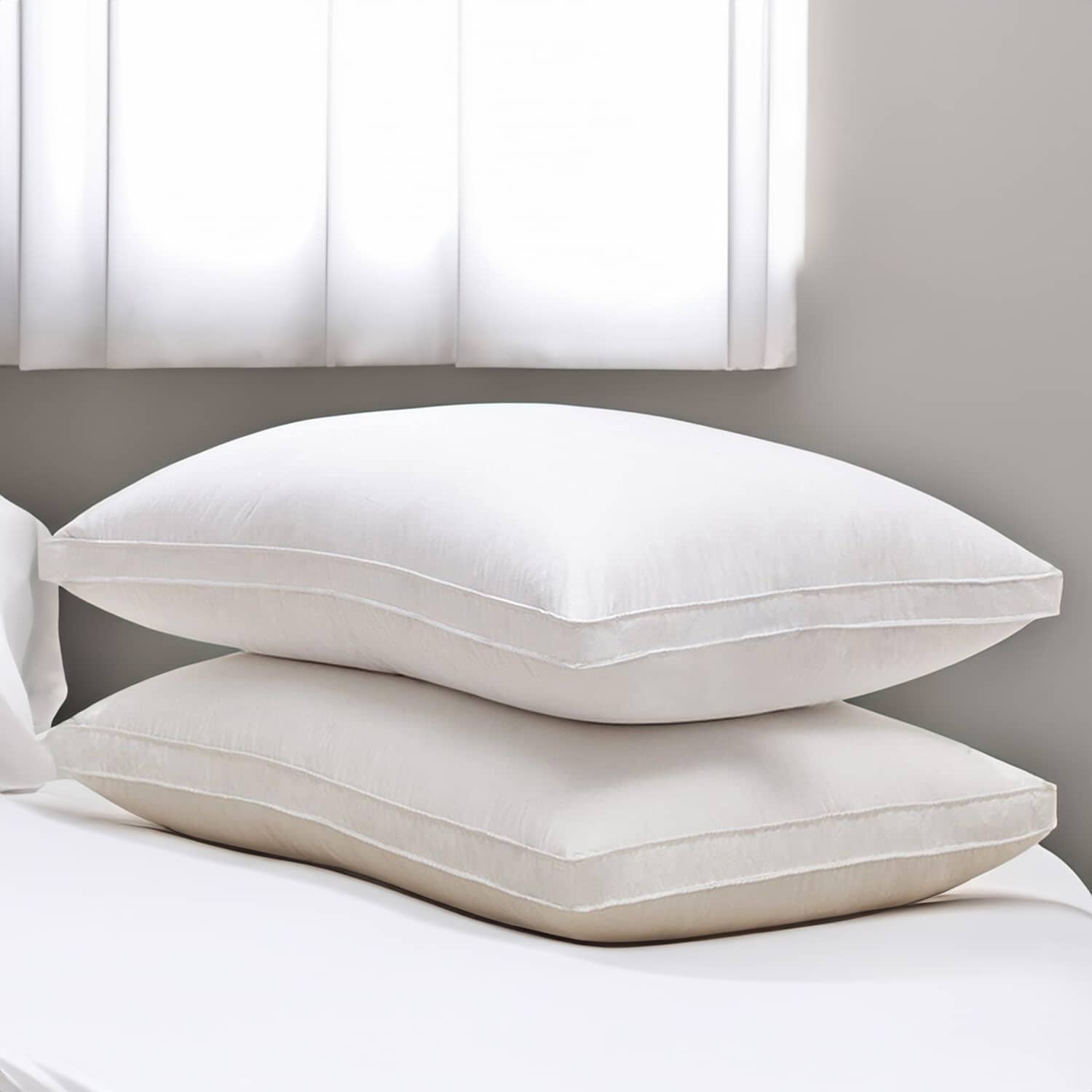 Highland Feather Down Touch Pillow - 550 Loft White Down with Feather Core for Extra Support, 260TC Cotton Shell