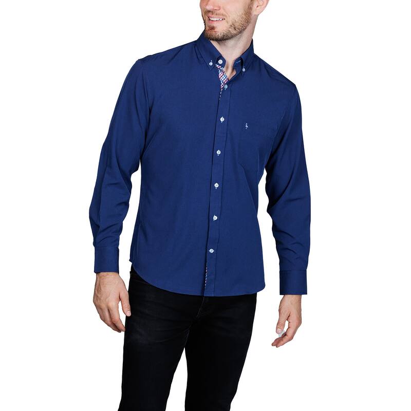 Tailorbyrd Men's Mélange Performance Button-Down Shirt - Navy - S