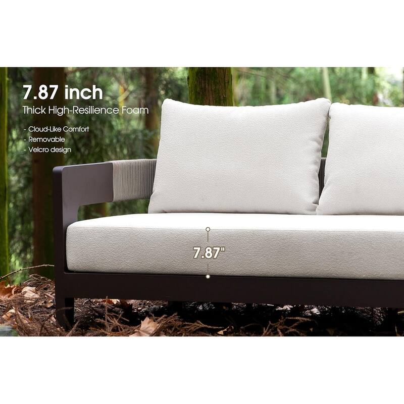PURPLE LEAF Modern Aluminum Sectional Sofa with 7.87" Cushions for Yard Porch Deck Outdoor Conversation Sets