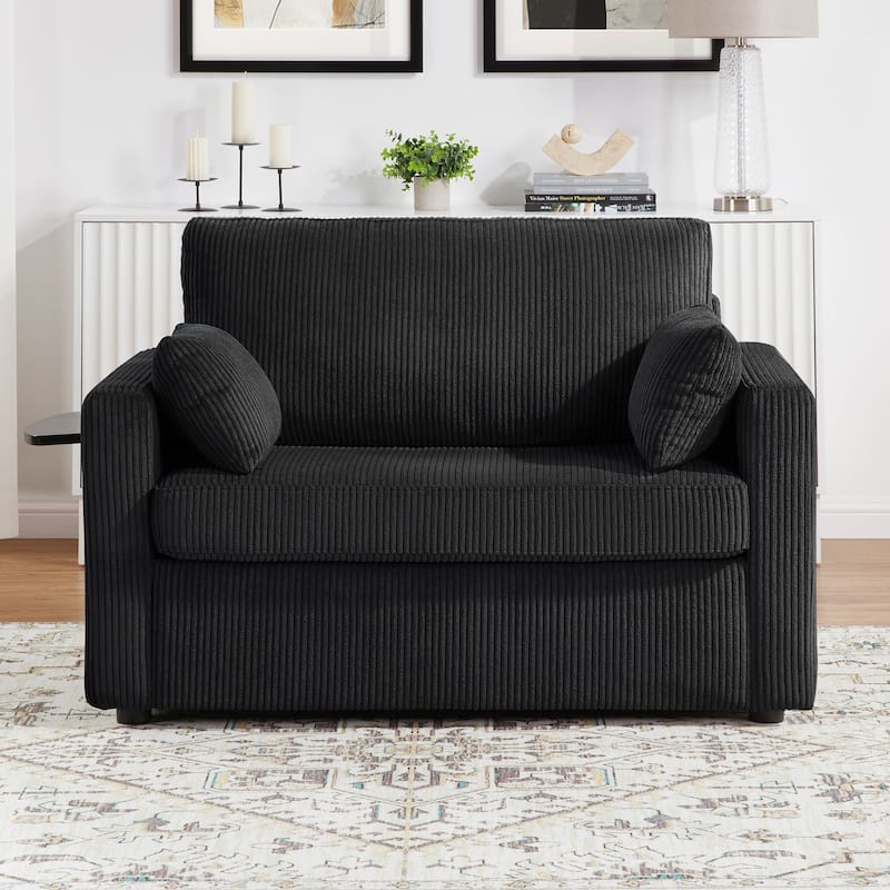 Roomfitters Twin Sofa Bed with Foldable Mattress, Side Table, Storage Pocket and USB Ports for Living Room