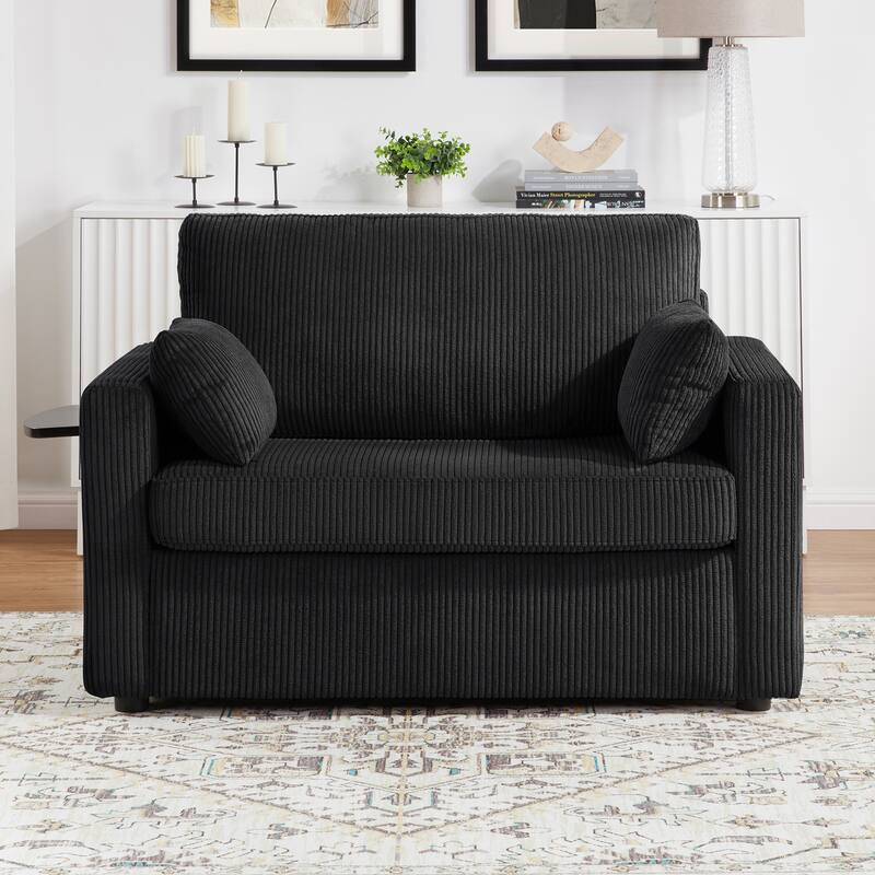 Twin Size Sofa Bed 47.2" Sleeper Sofa Loveseat Sofa with a Foldable Mattress, a Foldable Side Table