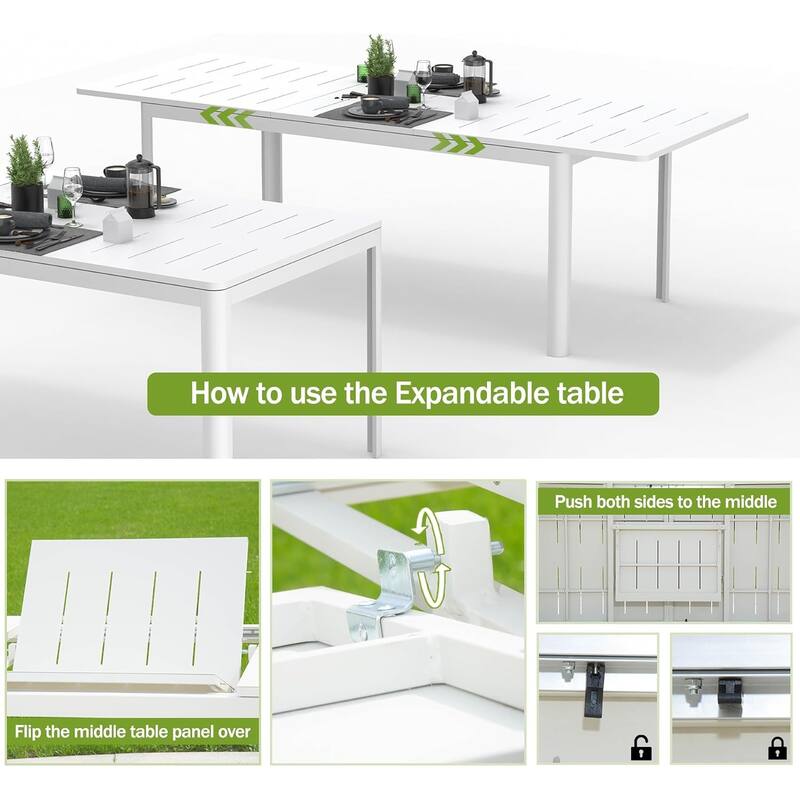 Patio Dining Expandable table, Metal Aluminum Outdoor table for 6-8 Person Rectangular table for Porch Lawn Garden Bistro