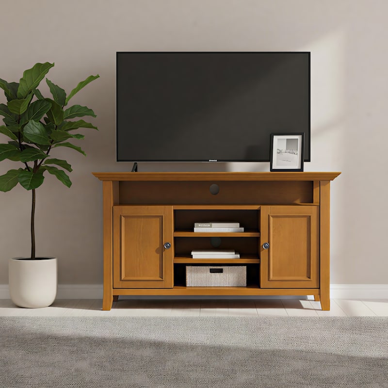 WYNDENHALL Halifax 54 inch Wide Solid Wood Transitional TV Stand - 54'' W x 18.9'' D x 31.9'' H - Light Golden Brown