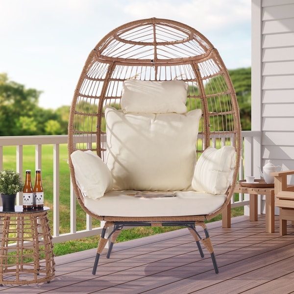 SANSTAR Oversized Patio Chaise Lounge Rattan Egg Chair with Cushion