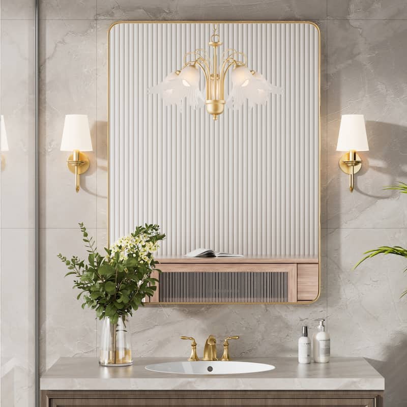 Modern Rounded Rectangle Metal Frame Wall Mirror for Bathroom Vanity (1 Piece)