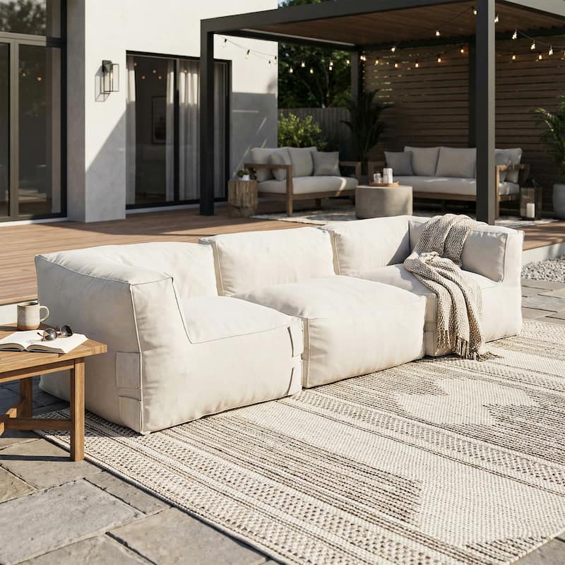 Christopher Knight Home - Nerissa Modular Outdoor/Indoor Bean Bag Sectional Sofa Set with Shredded Foam Filled