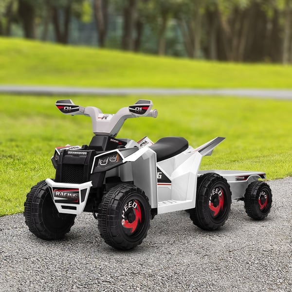 slide 2 of 10, Rugged Kids Electric ATV with Cargo Trailer and ASTM Safety for Backyard Play Riding and Toddler Gifts White