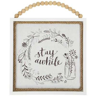 Floral Stay Awhile Framed Wall Sign - 11.75"