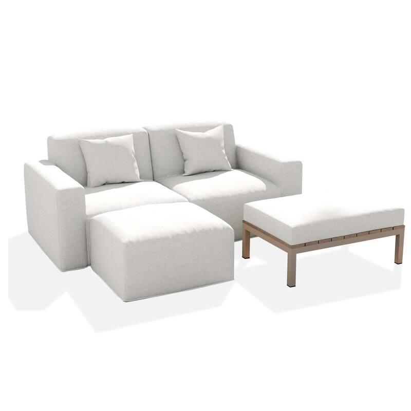 No Assembly Outdoor Patio Modular Sofa with Ottoman, Coffee Table