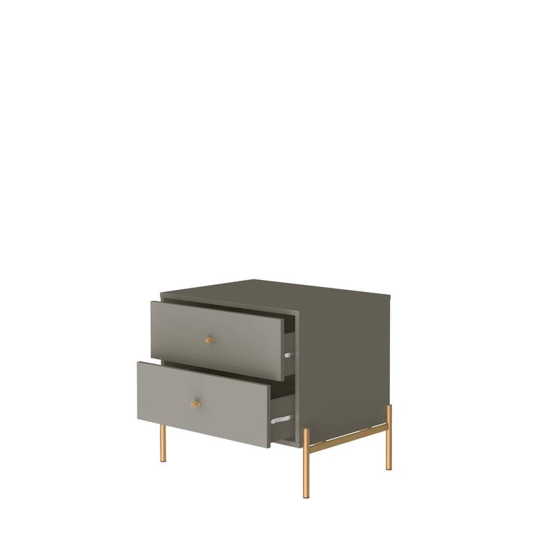 Modern Nightstand with 2 Drawers and Accents Steel Legs