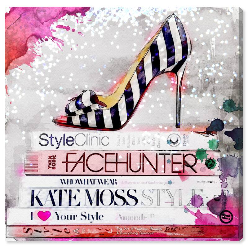 Wynwood Studio Fashion and Glam Striped Shoe Pink and Glam Wall Art Canvas Print