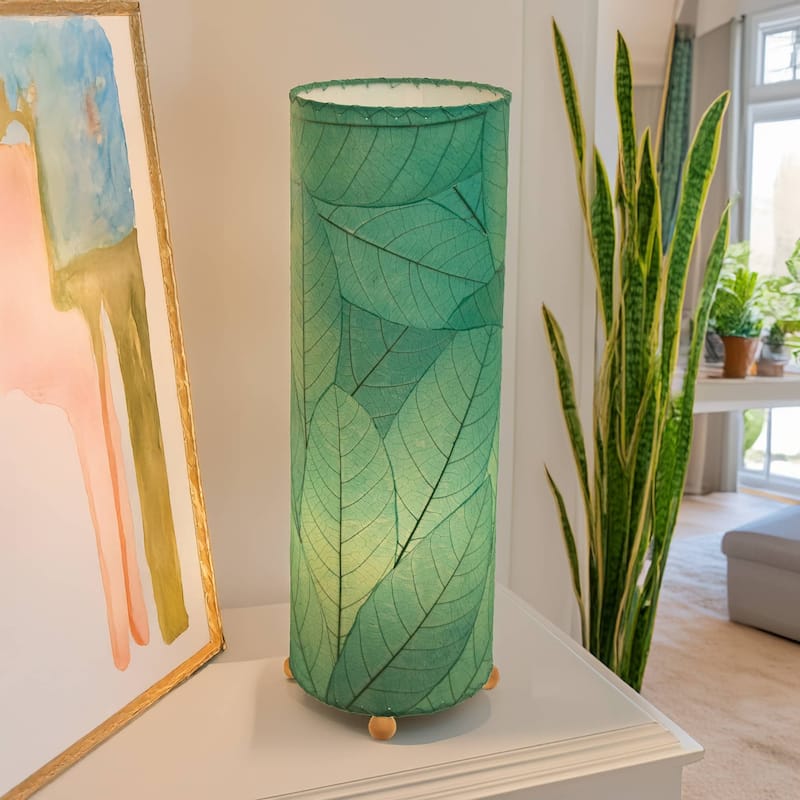 Handmade 24 Inch Cocoa Leaf Cylinder Table Lamp, Cocoa Leaves Shade, 8 x 8 x 24 in. - 8 x 8 x 24
