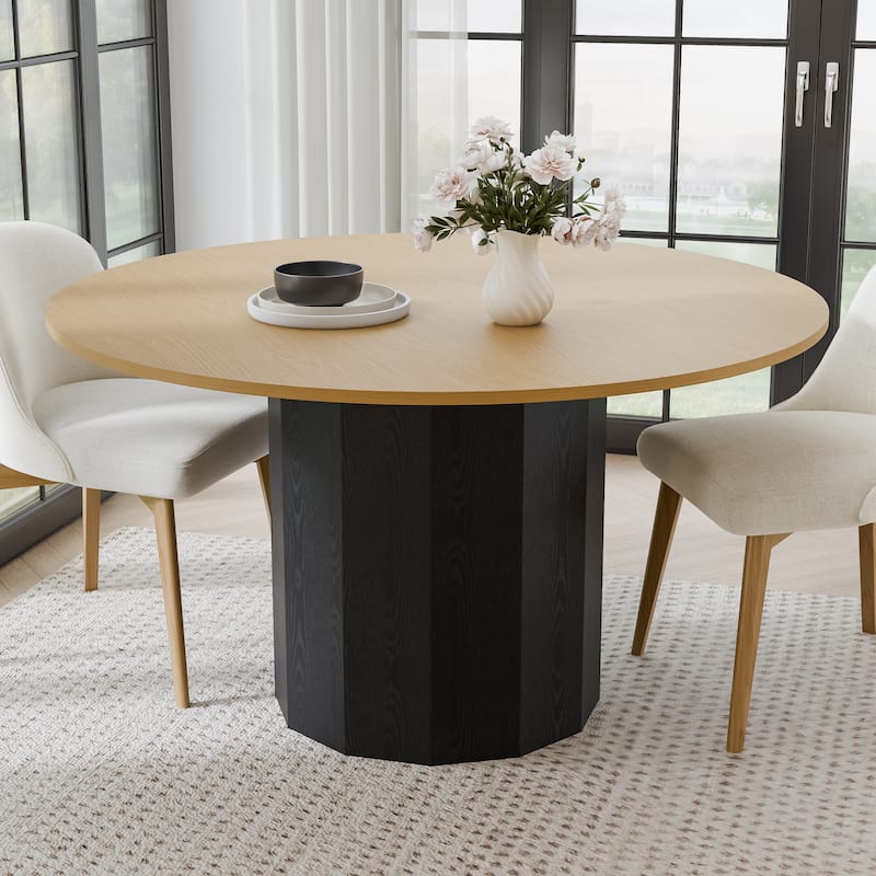 Solid Wood Round Dining Table Kitchen Table for 4-6 with Tabletop and Cylindrical Base for Living/Dining Room Coffee Office
