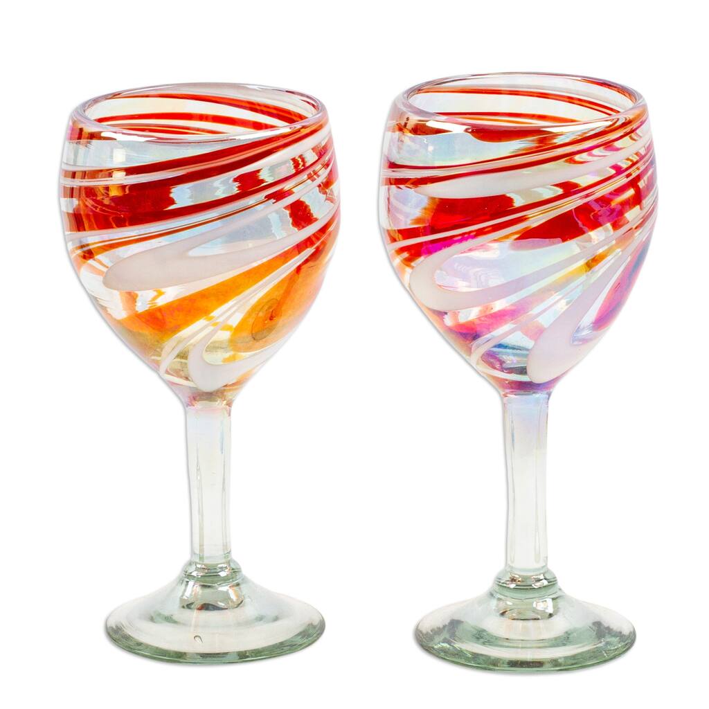 NOVICA Artisan Handblown Recycled Ecofriendly Wine Glasses Red White Mexico Tableware Drinkware 'Splendid Enchantment'(Pair)