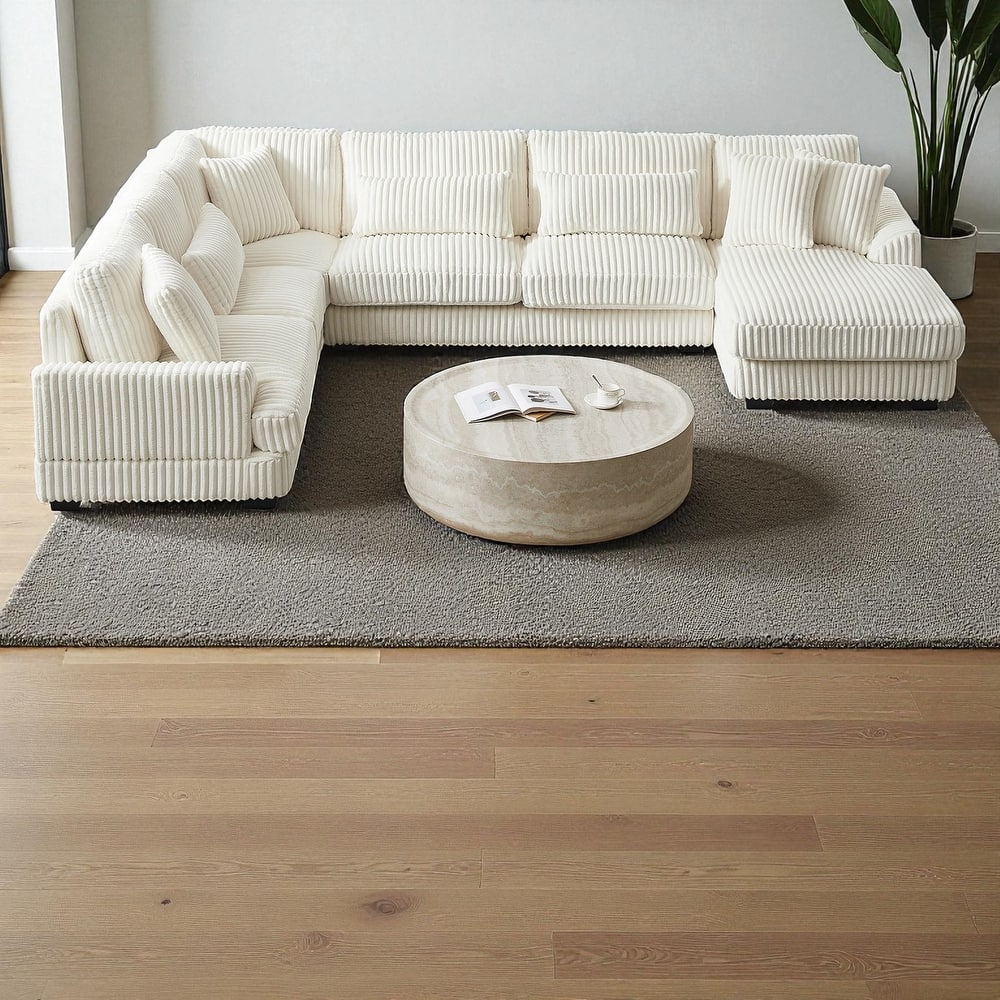 129" Oversized U-Shaped Sectional Sofa with Chaise Lounge, Soft Corduroy Upholstery and Pillows for Living Room