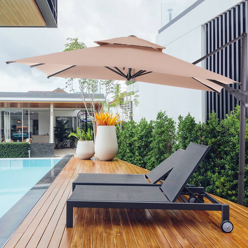10-foot Aluminum Offset Cantilever Umbrella with 360-degree Rotation