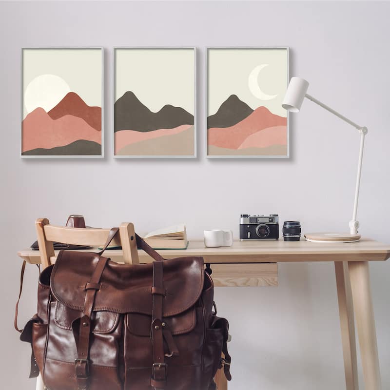 Stupell Sun and Crescent Moon Desert Canyon Mountain Landscape 3pc Multi Piece Framed Wall Art Set